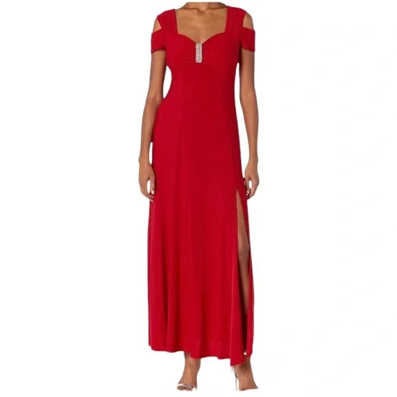 R&M Richards | Dresses | Rm Richards Ladies Size 2 Red Missy One Piece Cold  Shoulder Dress Long Gown | Poshmark